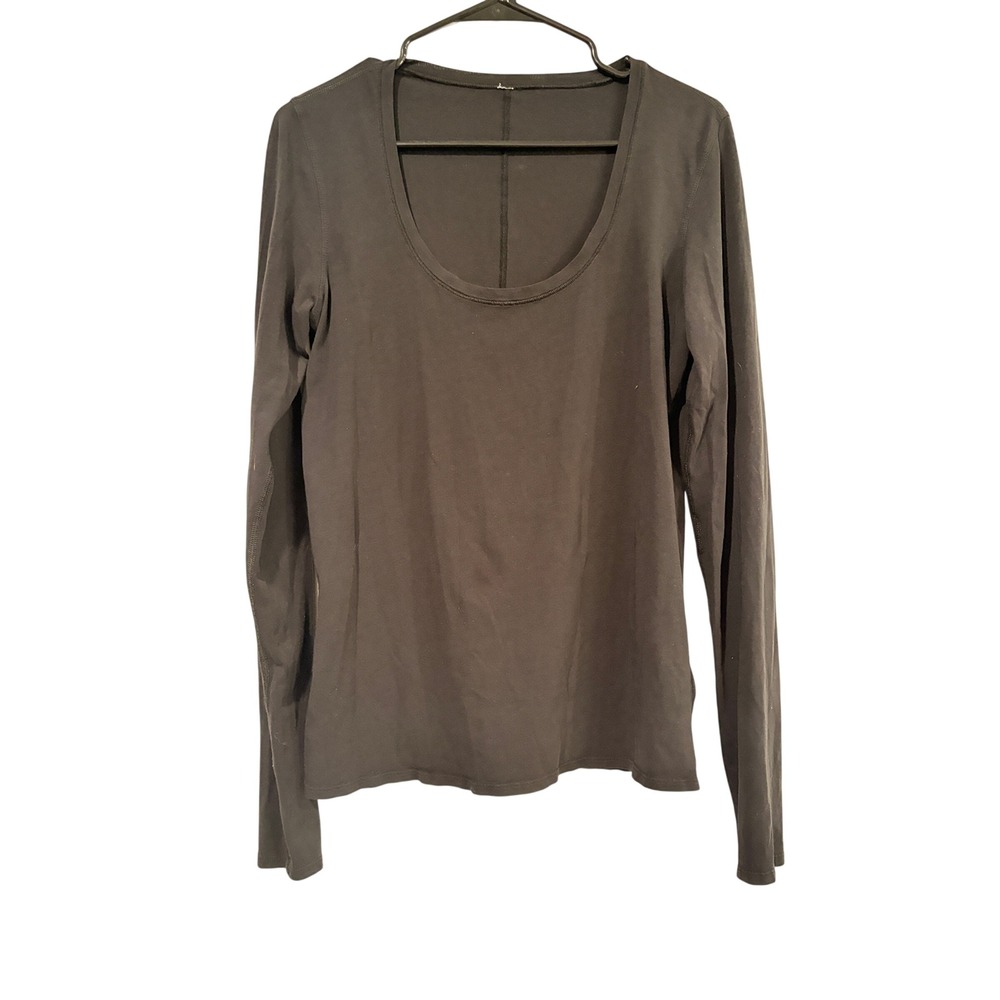 Lululemon Scoop Neck Long Sleeve Top Thumbholes Black Gray Womens Yoga Shirt